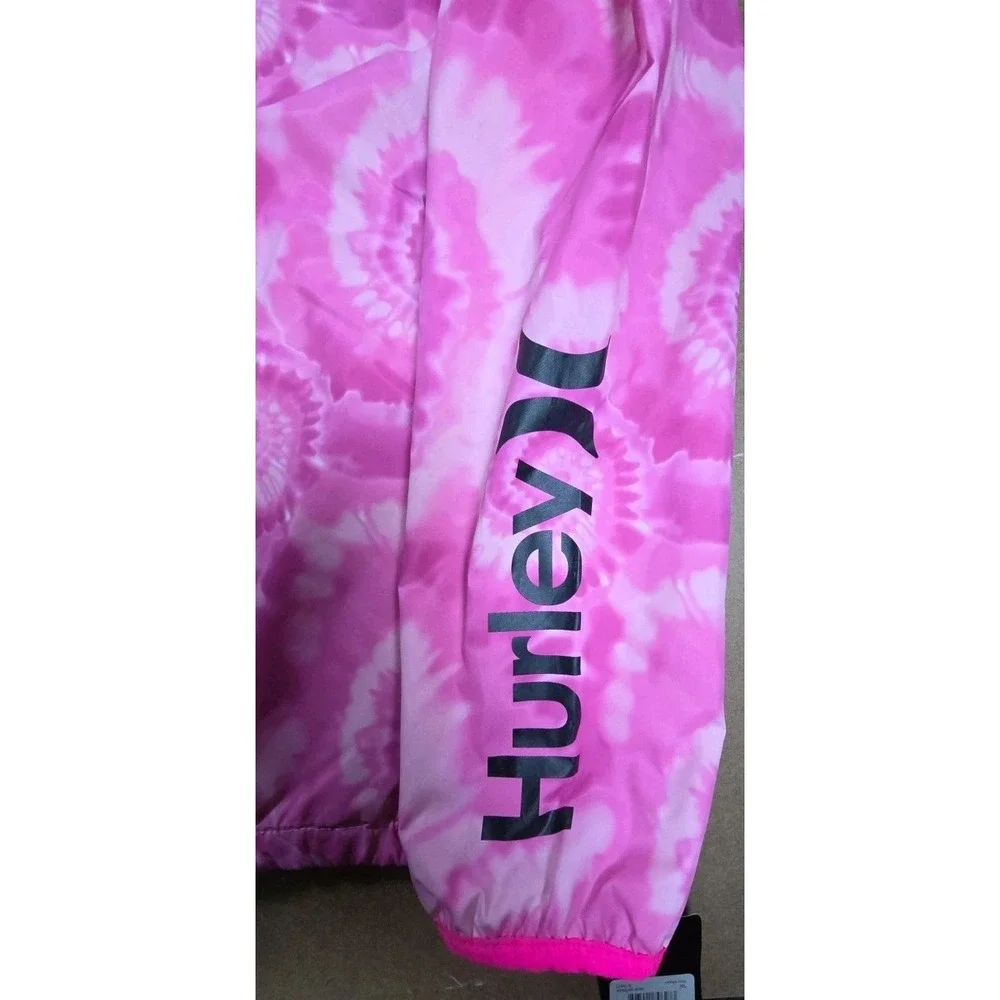 Girls XL Hurley Windbreaker Jacket Long Sleeve Full Zip Pockets Hyper Pink Logo